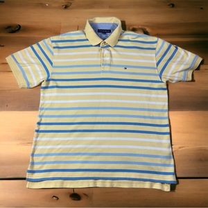 Tommy Hilfiger Shirt Mens XL Yellow Blue Stripe Polo Button Soft Casual